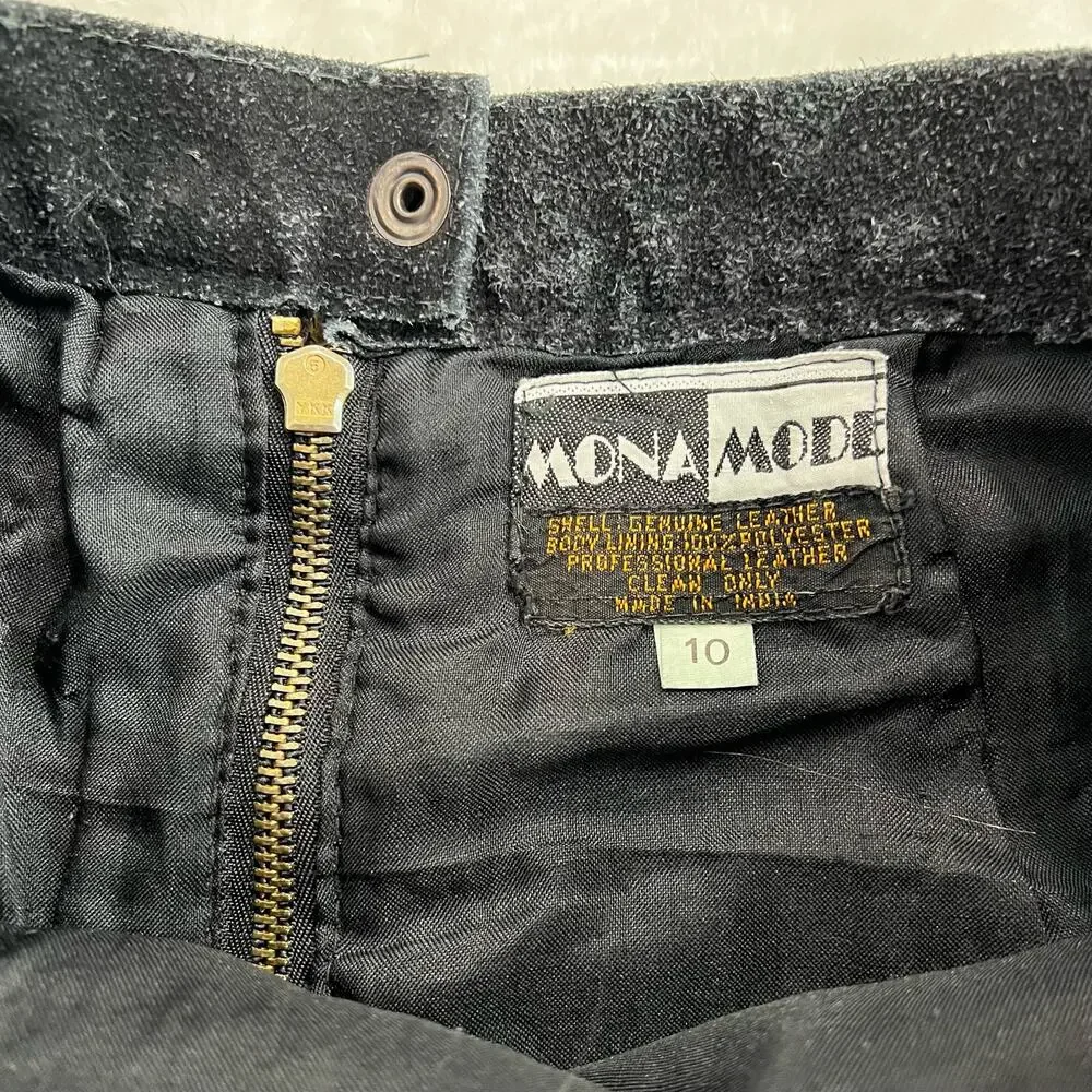 Vintage Mona Mode Black Leather Suede Skirt Small